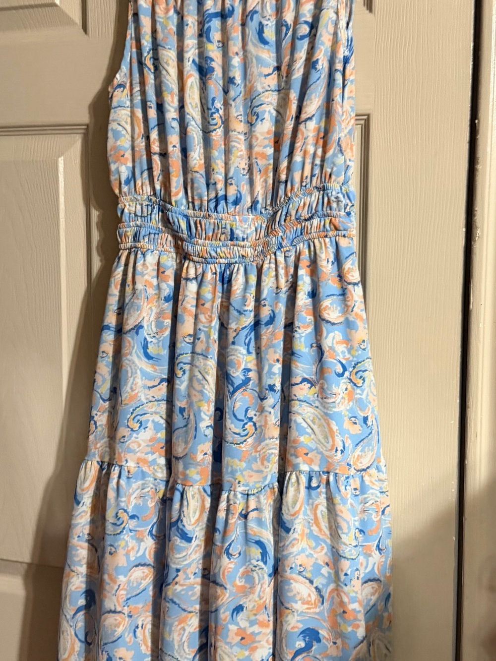 Sienna Sky Pastel Blue and Peach Print Dress